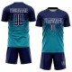 Individuelles Fußballtrikot mit Sublimationsdruck, Marineblau und Weiß Individuelles Fußballtrikot mit Sublimationsdruck, Marineblau und Weiß