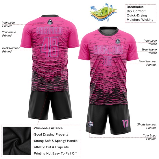 Benutzerdefiniertes Fußballtrikot mit Sublimationsdruck in Rosa und Schwarz Benutzerdefiniertes Fußballtrikot mit Sublimationsdruck in Rosa und Schwarz