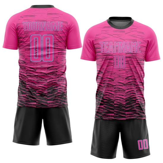 Benutzerdefiniertes Fußballtrikot mit Sublimationsdruck in Rosa und Schwarz Benutzerdefiniertes Fußballtrikot mit Sublimationsdruck in Rosa und Schwarz