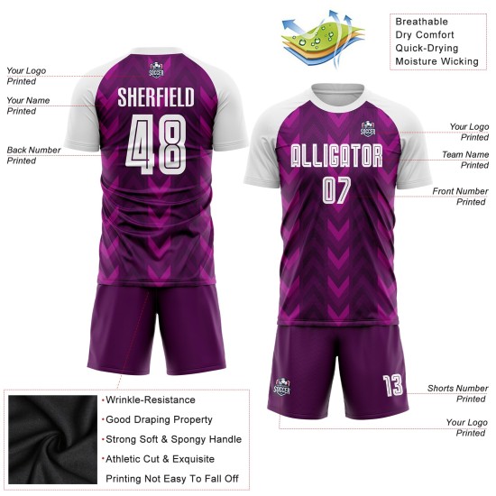 Benutzerdefiniertes lila-weißes Sublimations-Fußballtrikot Benutzerdefiniertes lila-weißes Sublimations-Fußballtrikot