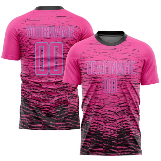 Benutzerdefiniertes Fußballtrikot mit Sublimationsdruck in Rosa und Schwarz Benutzerdefiniertes Fußballtrikot mit Sublimationsdruck in Rosa und Schwarz